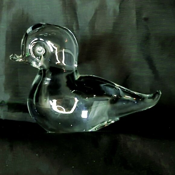 Vintage Hand Brown Crystal Clear Glass Duck Paperweight Figurines Decor - Picture 7 of 7